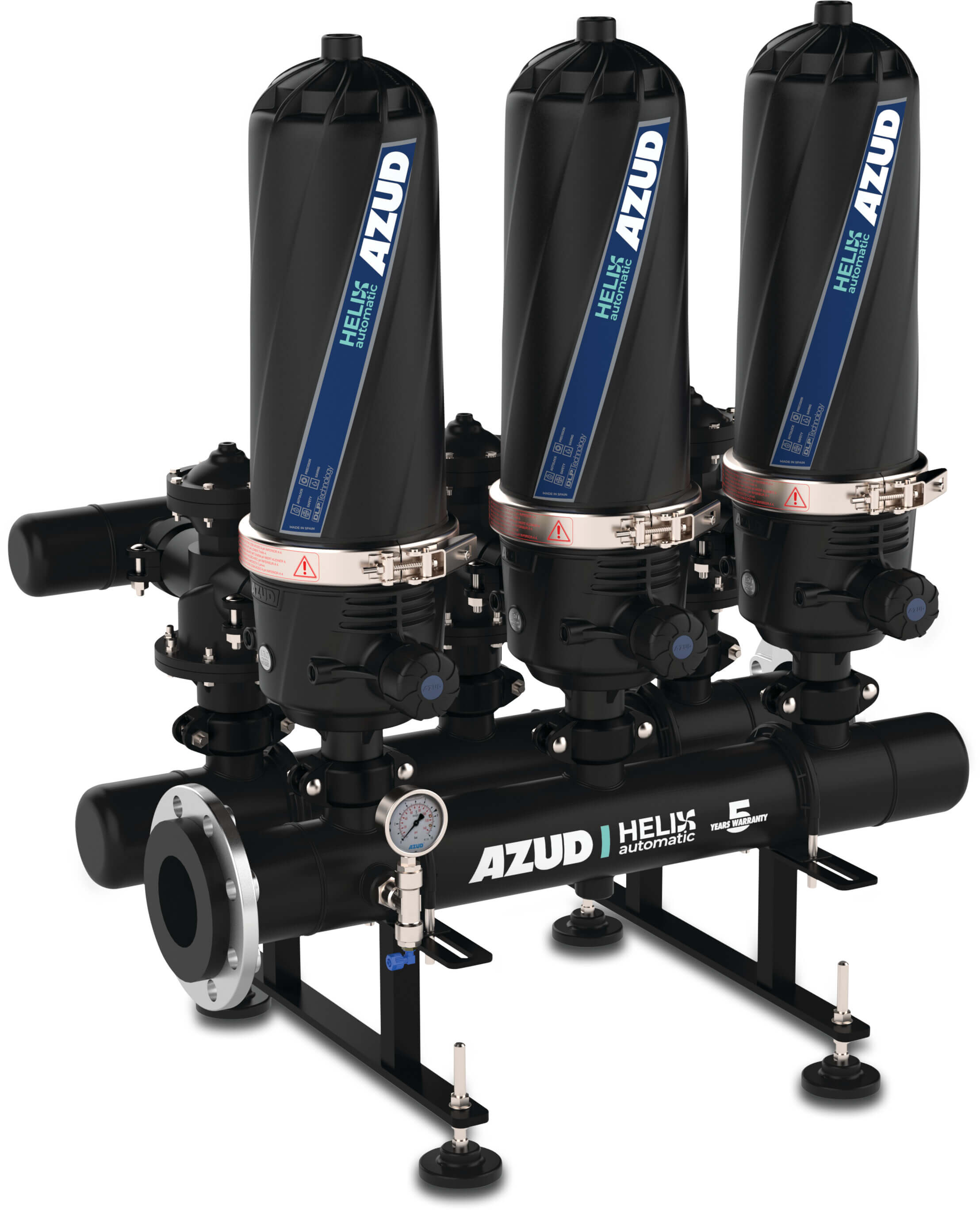 Azud In-line helix filter fiberglasforstærket nylon 6" flange 10bar 130mikron disk sort type 204/6FX DLP