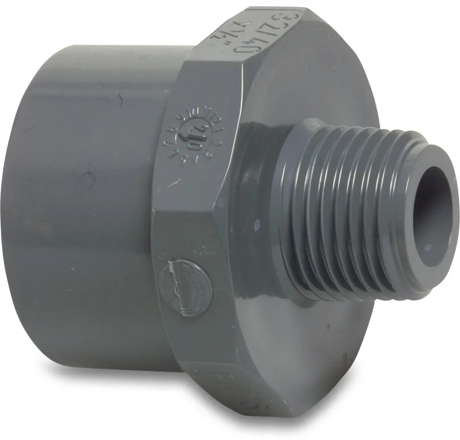 VDL Övergångsnippel PVC-U 12/16 mm x M11 limkoppling/limsockel x utvändig gänga 10bar grå