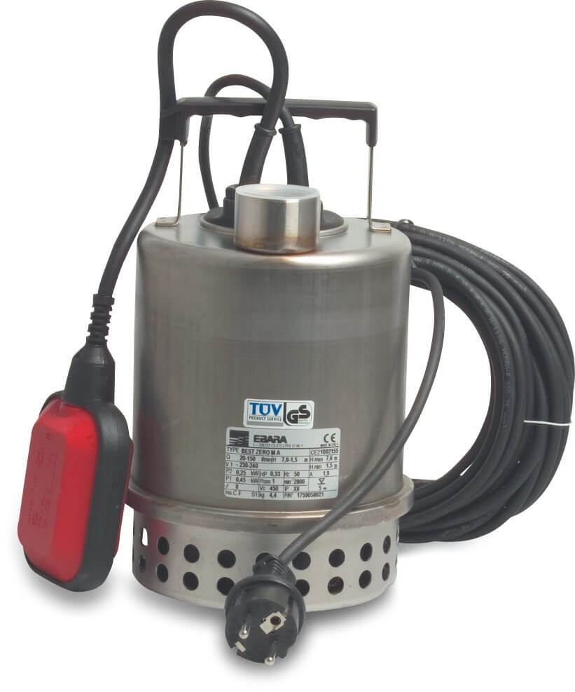 Ebara Submersible pump stainless steel 1 1/4" female thread 230VAC type Optima M with float switch