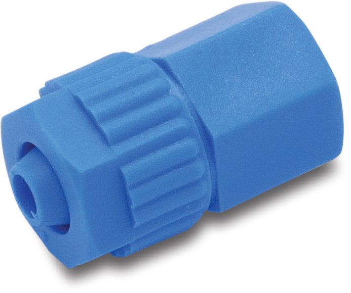 Tefen Connector PA glass fibre reinforced 8 mm x 1/8" barbed x female thread 14bar blue