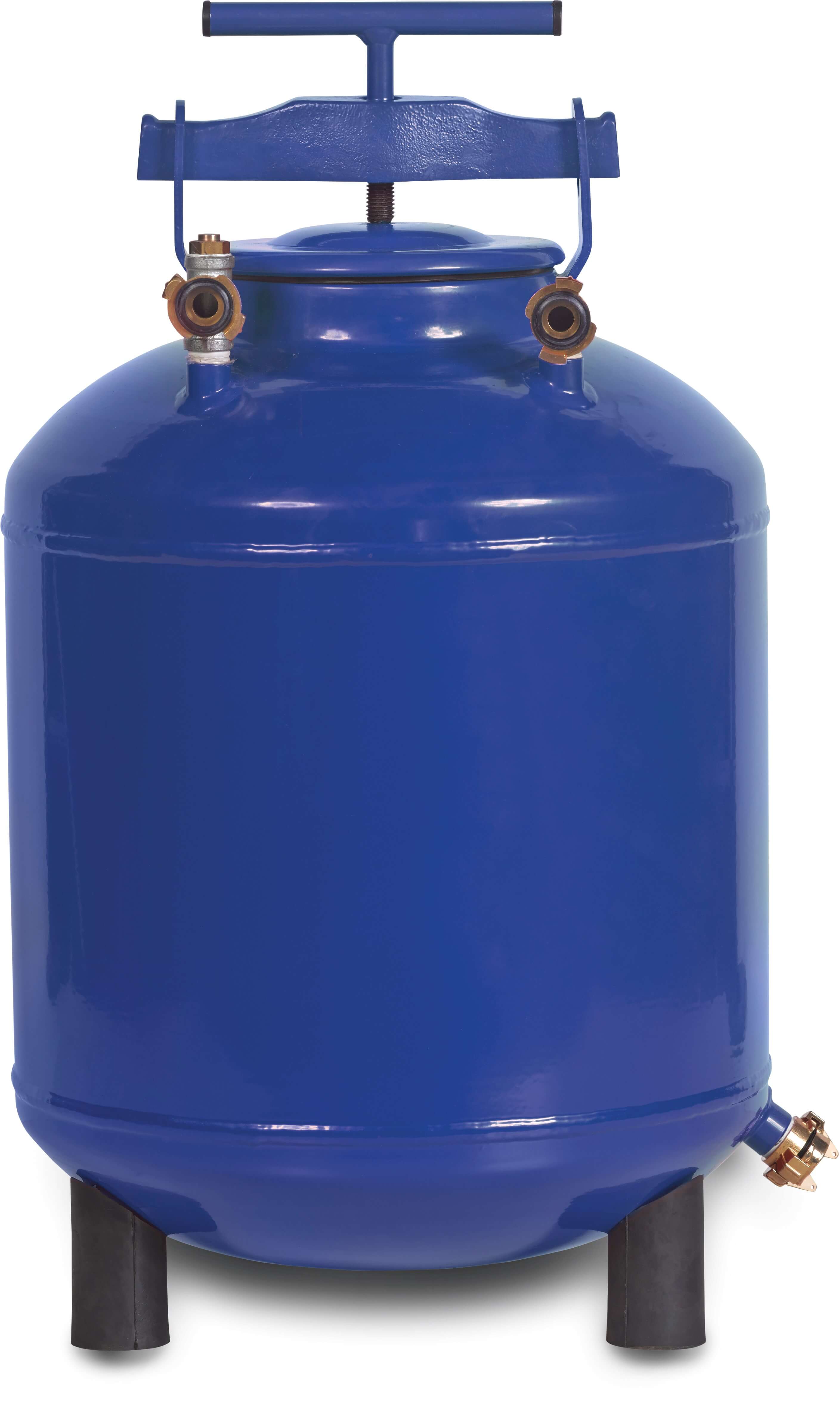 Yamit Fertilizer tank steel powdercoated 16" x 13 mm hose tail 8bar blue 30ltr type F520V vertical