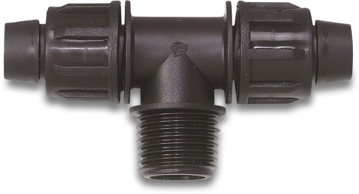 Tavlit T-Stück 90° PP 16/17 mm x 16/17 mm x 1/2" Tape x Tape x Außengewinde 8bar