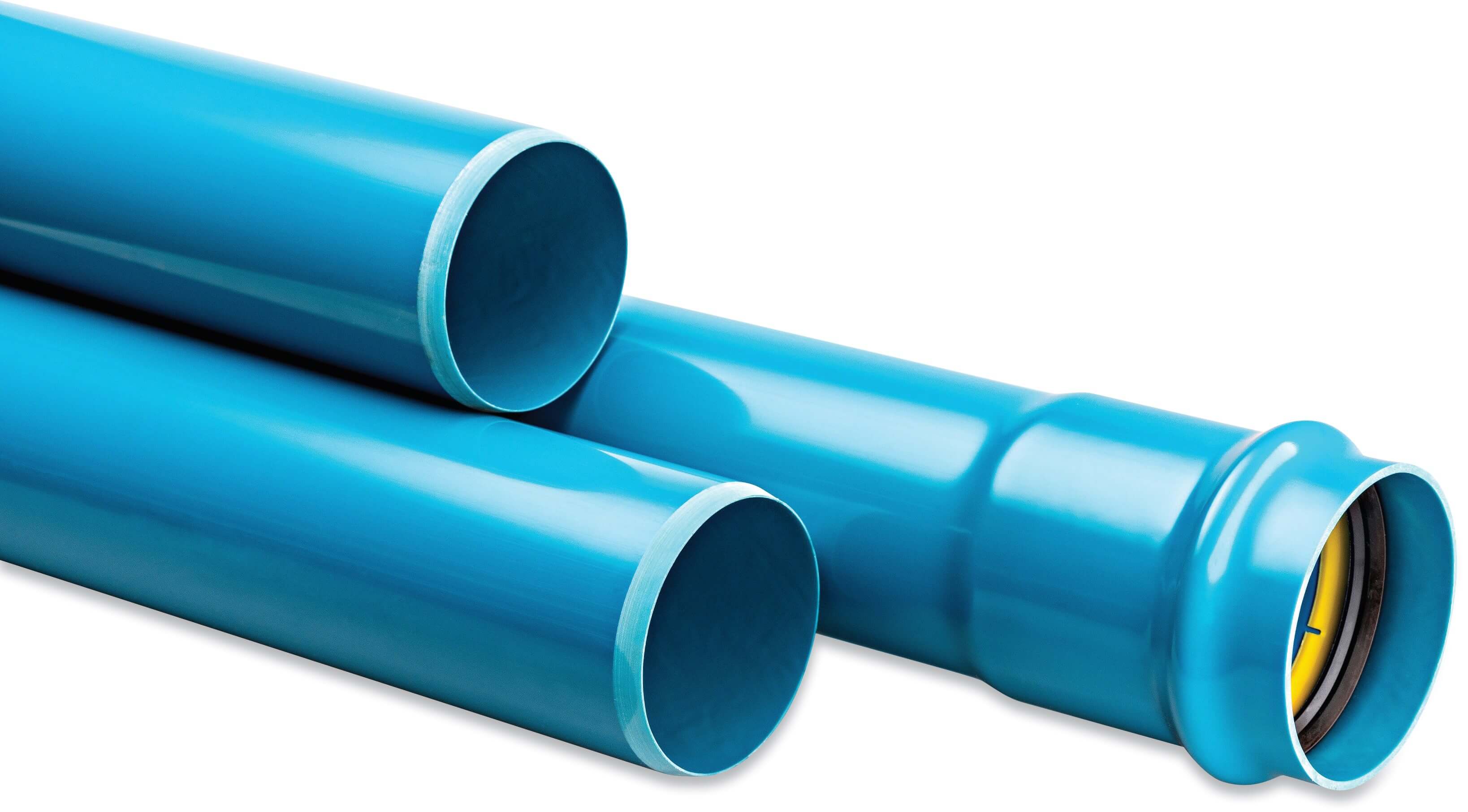 Trykrør PVC-A 90 mm x 2.6 mm tætningsring x glat ISO-PN10 blå 6m KIWA