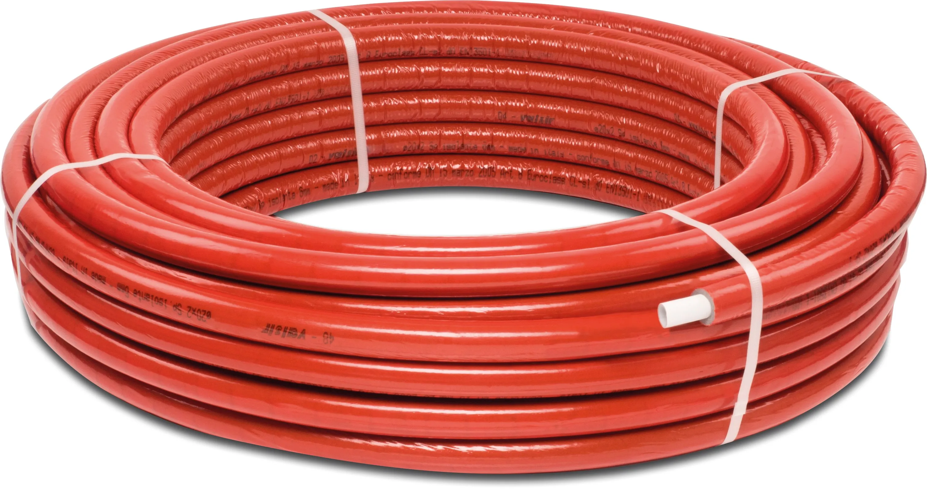 Isoliertes Druckrohr PE-Xb/AL/PE 16 mm x 2,0 mm Glatt 10bar Weiß 50m KIWA type Mixal Mantel Rot
