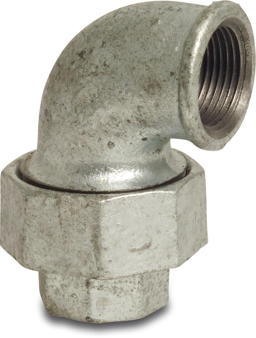 Profec Nr. 96 Union elbow 90° cast iron galvanised 3" female thread 25bar DVGW type conical