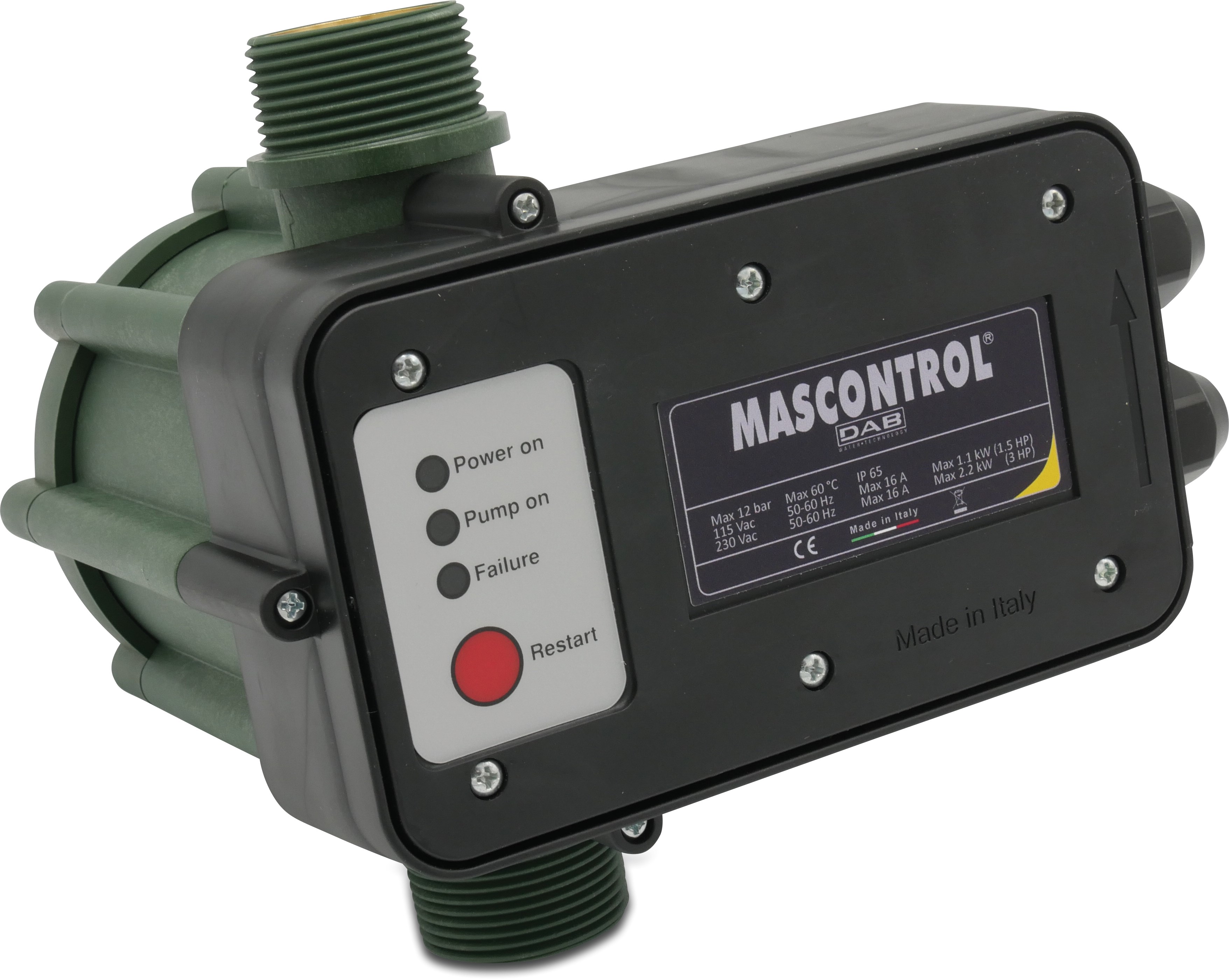 DAB Pressure controller 1 1/4" male thread 230VAC green type Mas Control without cable