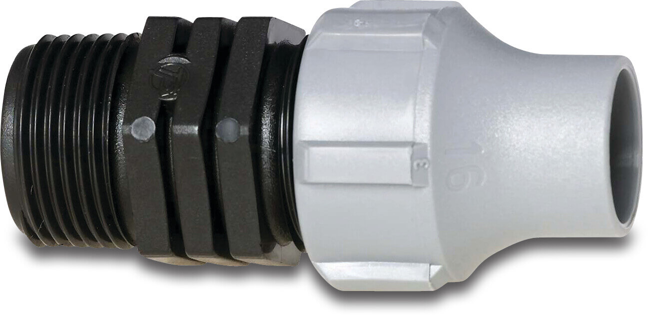 Tavlit Adaptor PP 16 mm x 3/4" lock x male thread 10bar black/grey