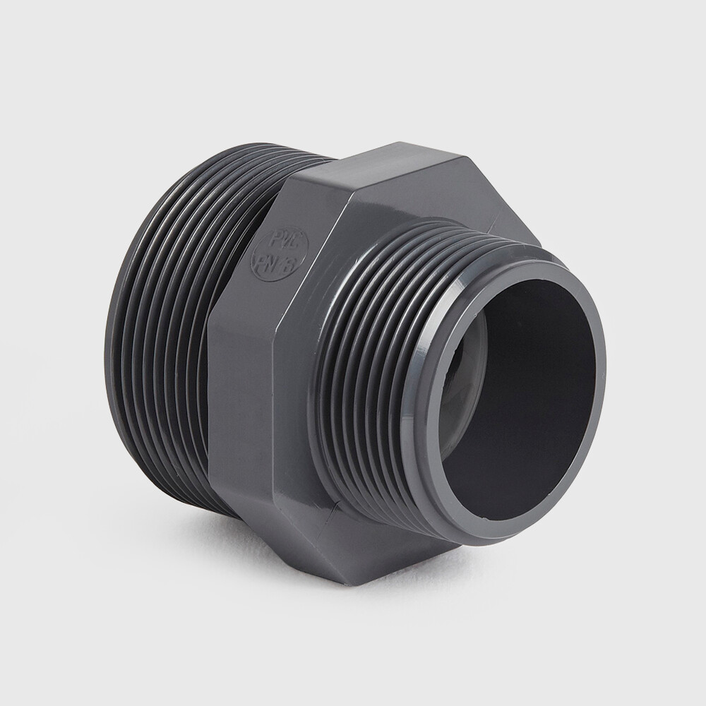 Profec Reducing nipple hexagonal PVC-U 1 1/2" x 3/4" male thread 10bar grey