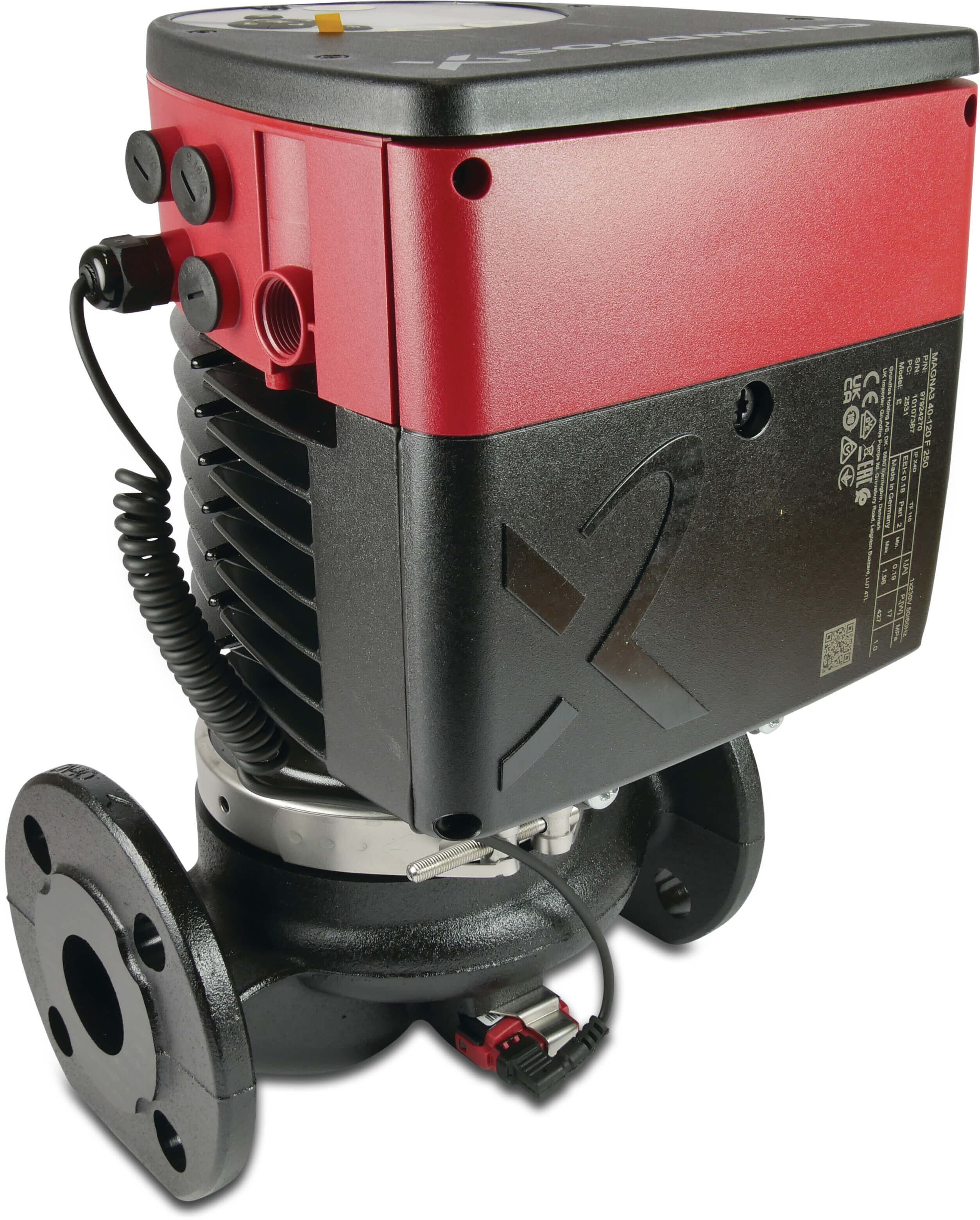 Grundfos Umwälzpumpe mit variabler Drehzahl Gusseisen 1 1/2" Außengewinde 10bar 1.02A 230VAC Schwarz/Rot WRAS Typ MAGNA3 25-80 (180)