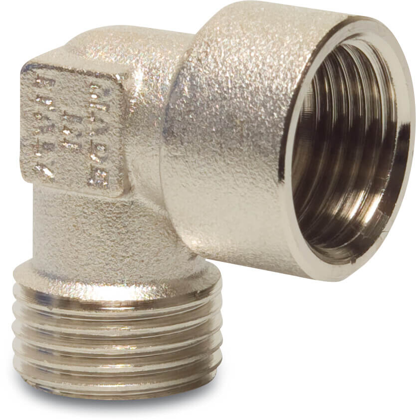 Multi-Fit Knie 90° messing vernikkeld 3/4" buitendraad x binnendraad 20bar KIWA