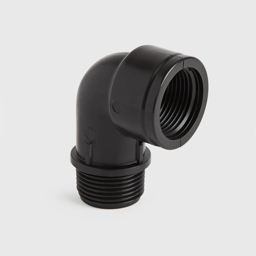 Knie 90° PP 3/4" buitendraad x binnendraad zwart
