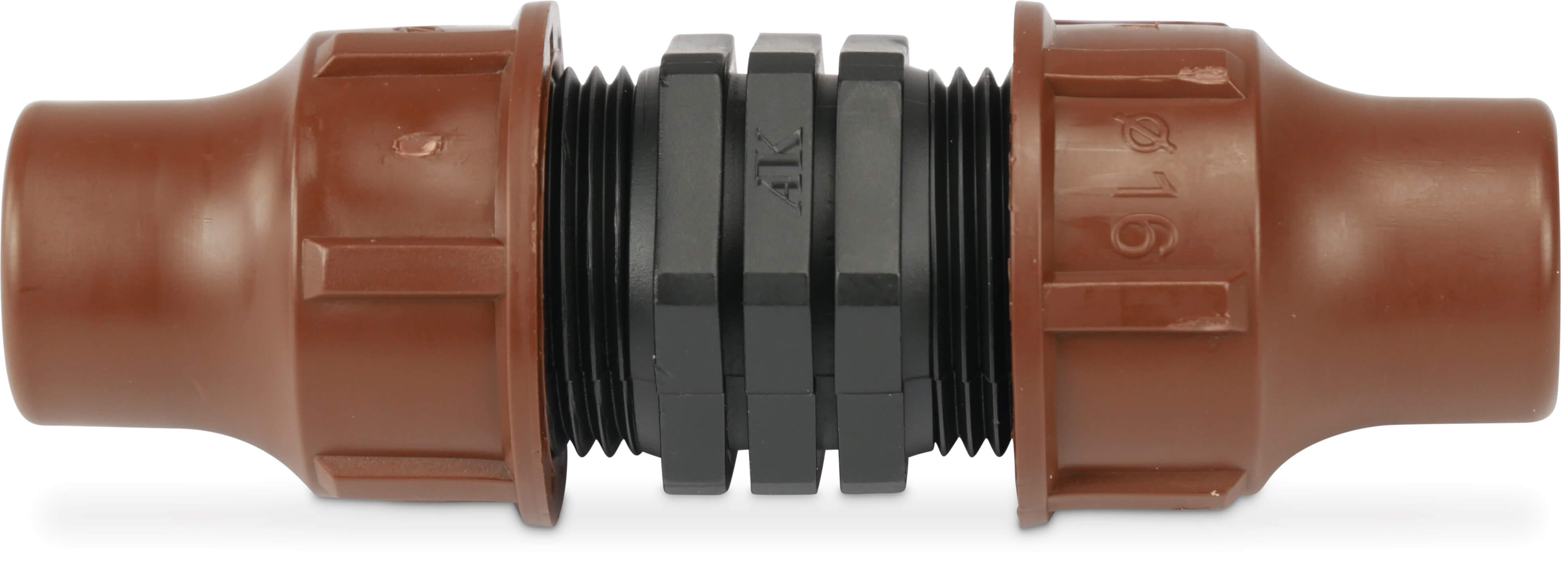 Straight connector PP 16 mm lock brown type BF-12 lock
