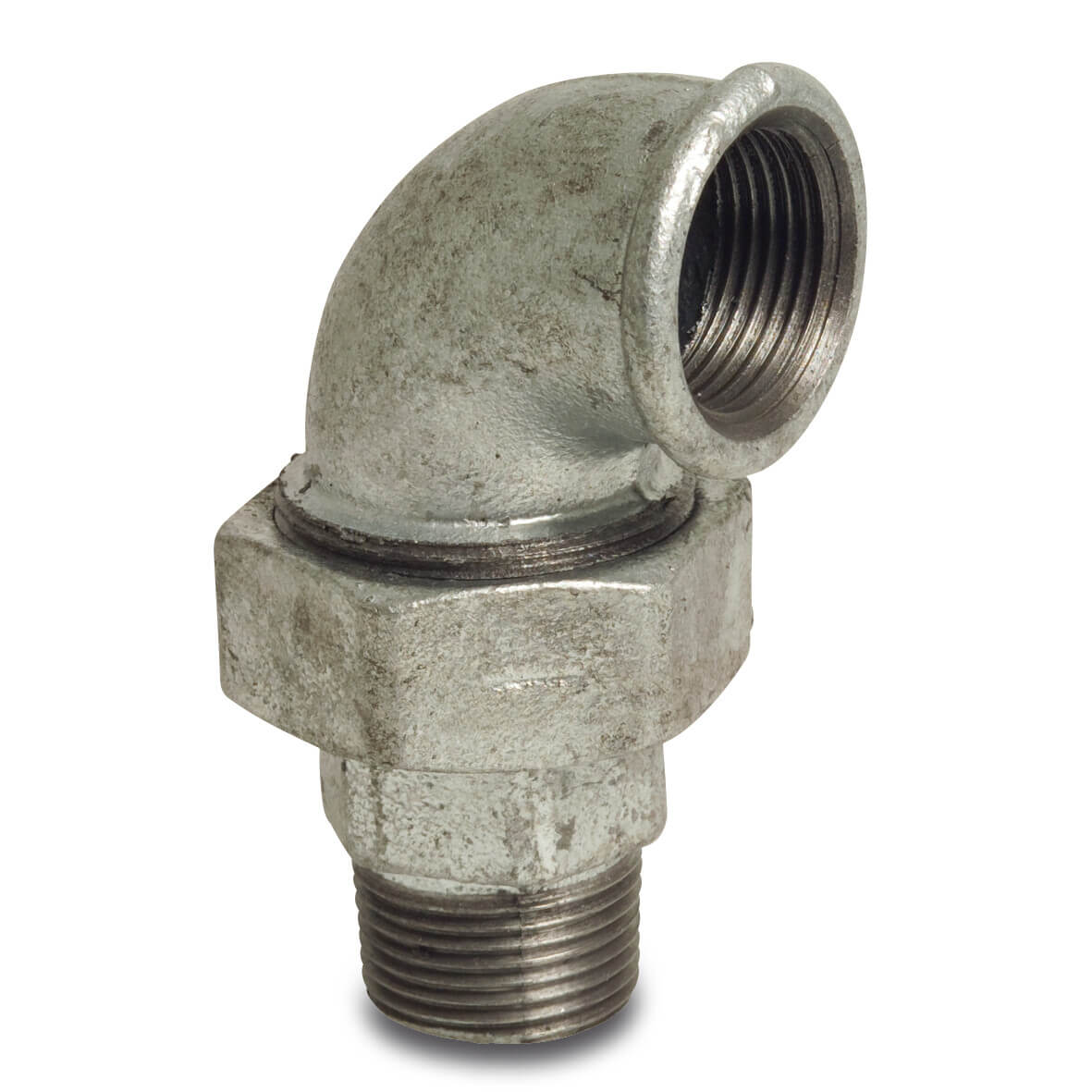 Profec Nr. 97 Union elbow 90° cast iron galvanised 3/4" female thread x male thread 25bar DVGW type flat