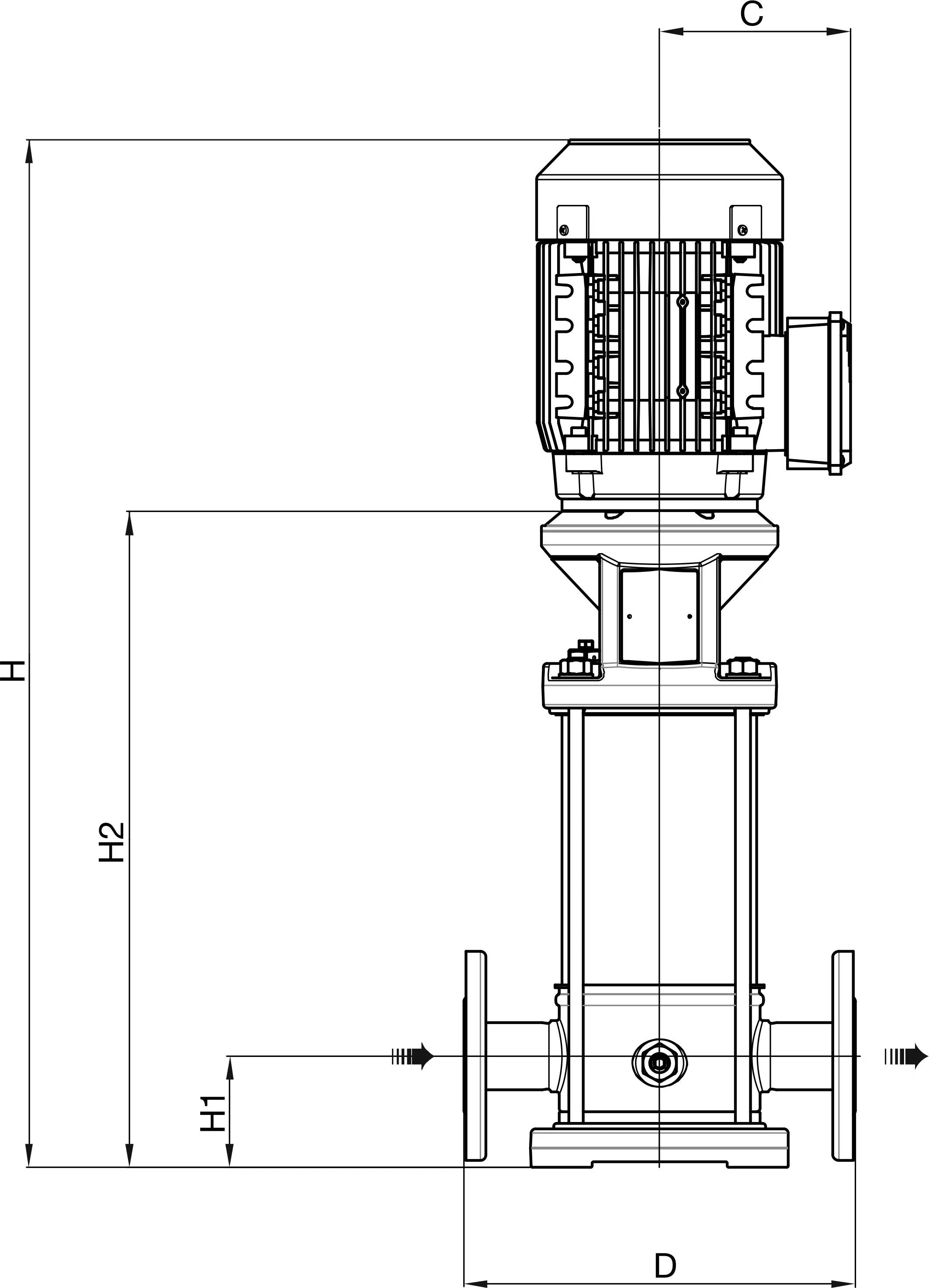 DAB NKV 15/6S T Mehrstufige Kreiselpumpe Edelstahl DN50 DIN Flansch 10.2A 400VAC