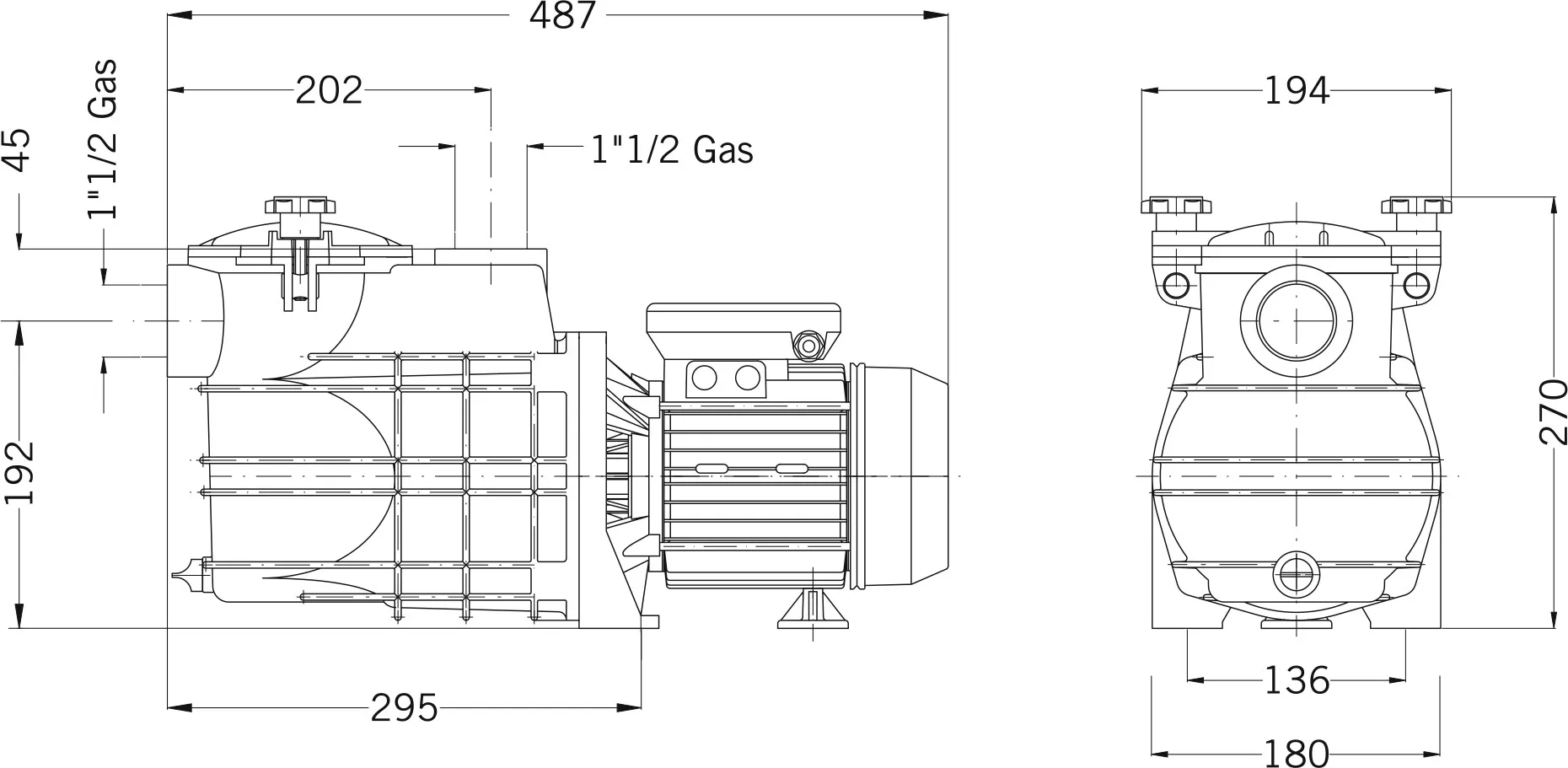 PSH Mini 100T Schwimmbadpumpe Polypropylen 1 1/2" Innengewinde 1,9A 400VAC Schwarz