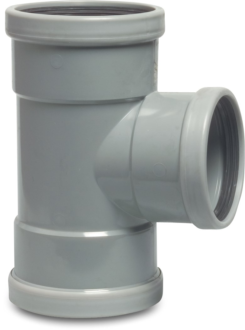 Drainage reducer T-piece 87° PVC-U 125 mm x 110 mm x 125 mm SN4 ring seal grey KOMO/BENOR
