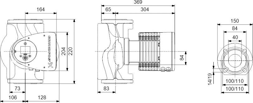 Grundfos Umwälzpumpe mit variabler Drehzahl Edelstahl DN40 DIN Flansch 10bar 1.5A 230VAC Schwarz/Rot WRAS Typ MAGNA3 40-100FN (220)