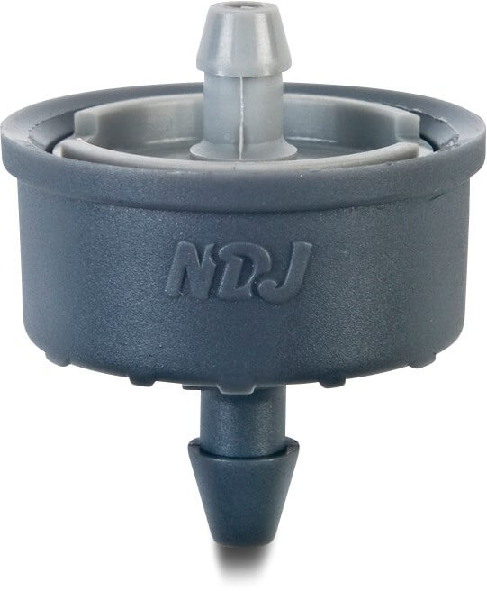 NaanDanJain Spridare med stick plast 4 mm x 4/7 mm push-in x hulling 1.3L/h grå/vit type Click Tif, PC CNL
