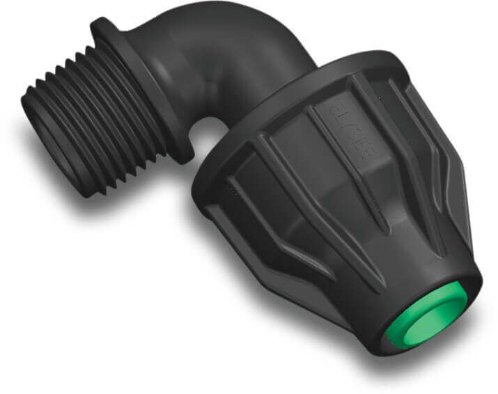 Elbow 90° PP 16 mm x 1/2" lock x male thread 4bar black type Quick joint