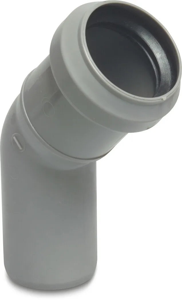 Kolano 45° PP 50 mm tuleja x pierścień uszczelniający szary