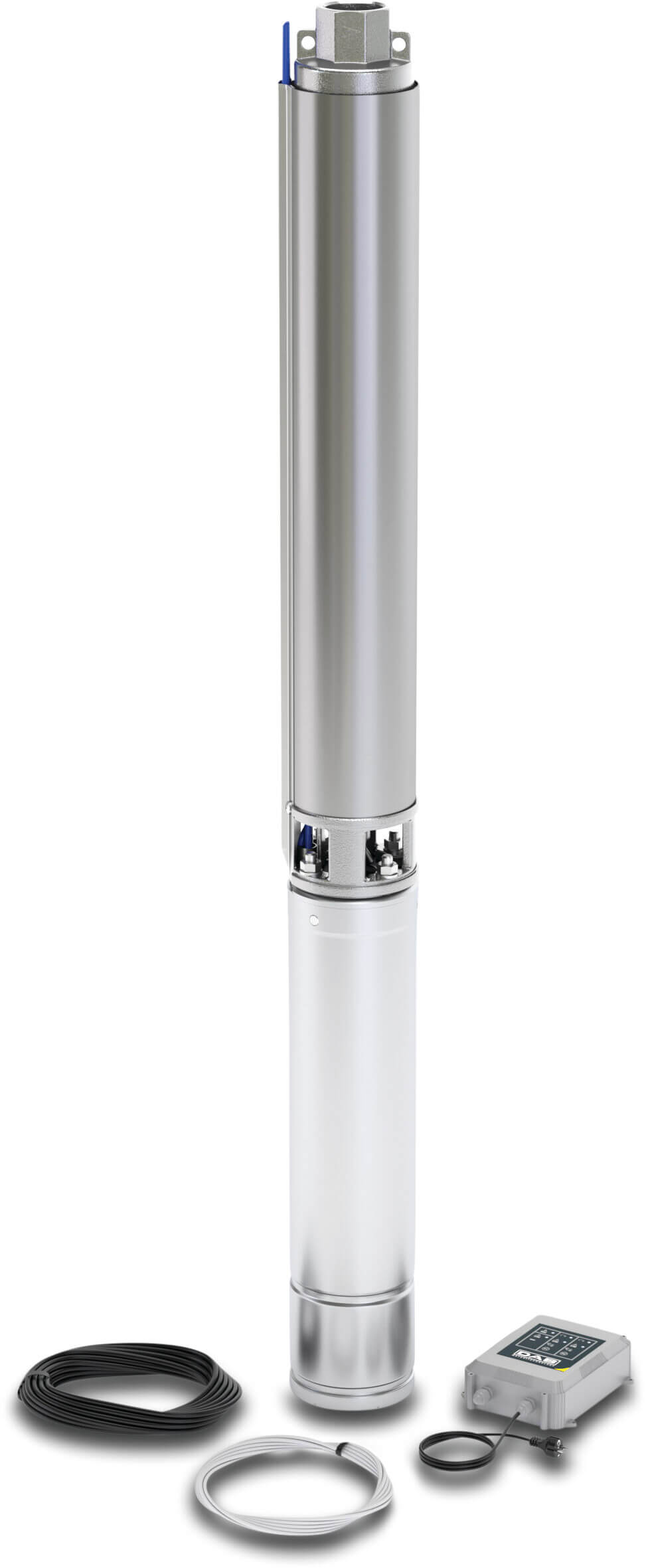 DAB Submersible borehole pump stainless steel 304 1 1/4" female thread 8,5A 230VAC with 15m cable and control box booster type S4 KIT 6/10 oil cooling