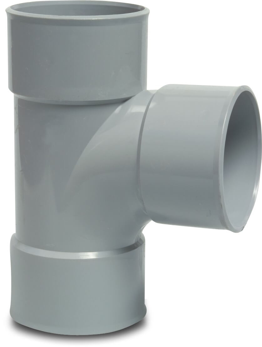 Drainage T-piece 87° PVC-U 80 mm glue socket grey KOMO