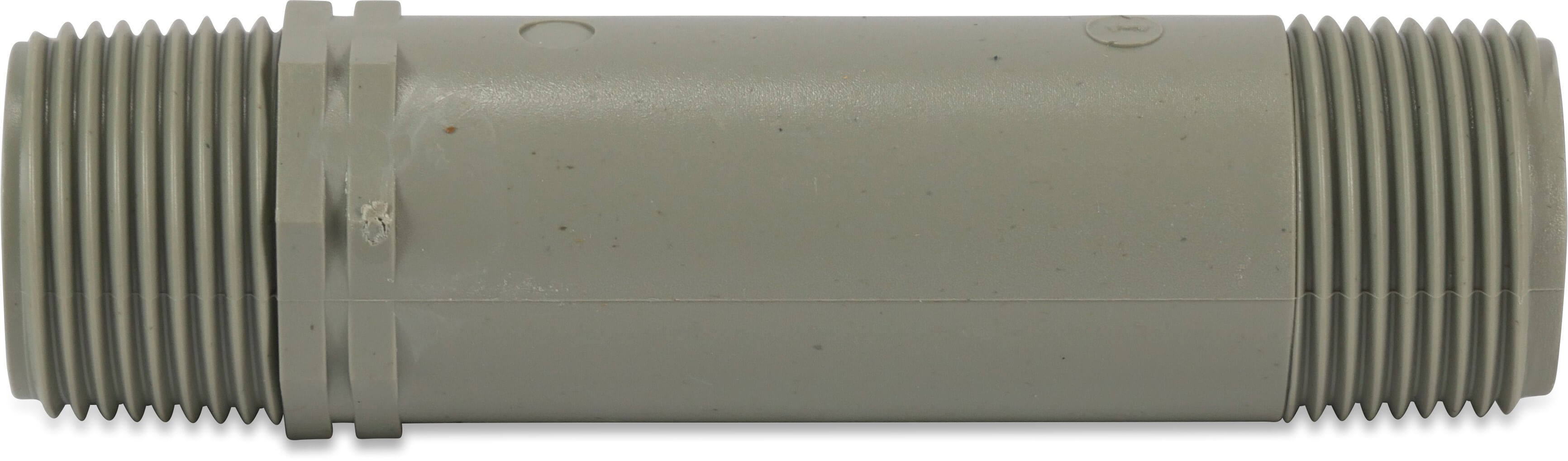 Nippelrør PVC 1/2" udvendig gevind 10bar grå 100 mm