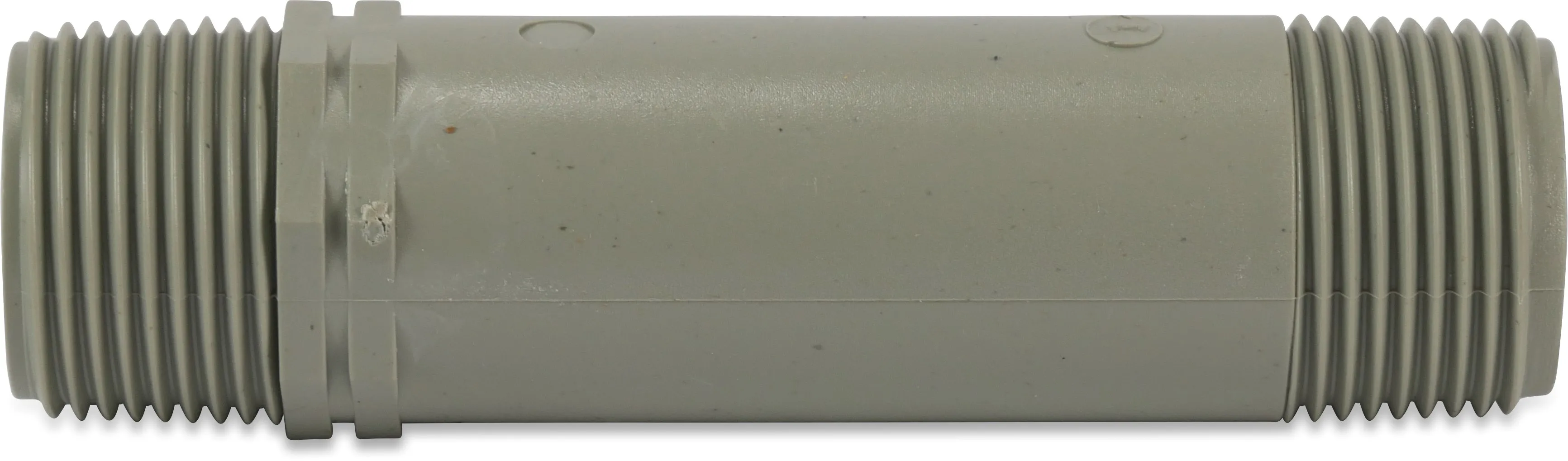 Pijpnippel PVC 1/2" buitendraad 10bar grijs 100 mm