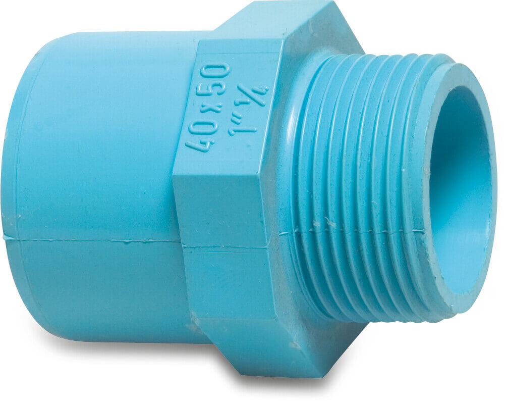 Adaptor bush PVR 50 mm x 1 1/2" glue socket x male thread 12,5bar blue