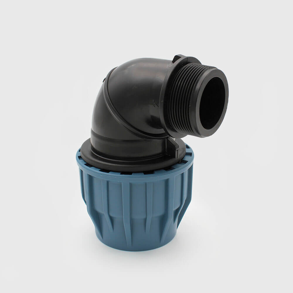 Jason Adaptor elbow 90° PP 20 mm x 1/2" compression x male thread 16bar black/blue DVGW/KIWA/WRAS/SVGW