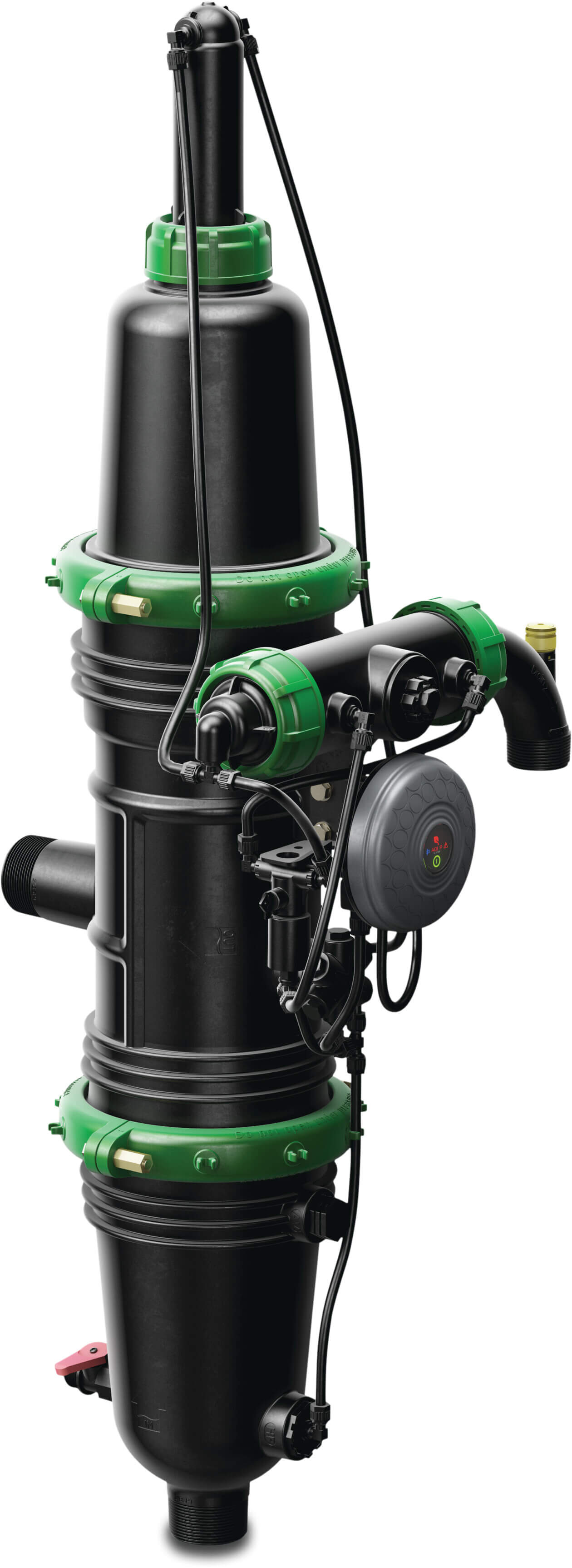 Amiad Automatischer Filter glasfaserverstärktes Nylon 2" Außengewinde 8bar 130micron 0,13 mm Edelstahl 316 9-12VDC latch Schwarz/Grün Typ Mini Sigma Angle