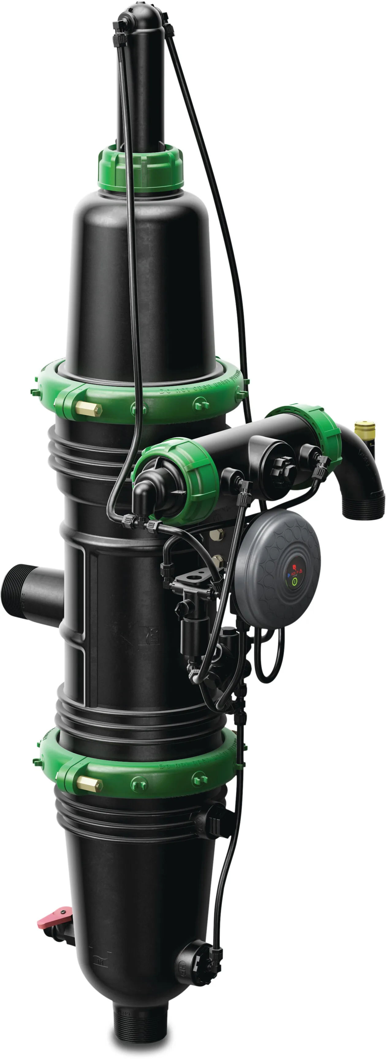 Amiad Automatisk filter fiberglasforstærket nylon 2" udvendig gevind 8bar 130mikron 0,13 mm rustfri stål 316 9-12VDC latch sort/grøn type Mini Sigma Angle