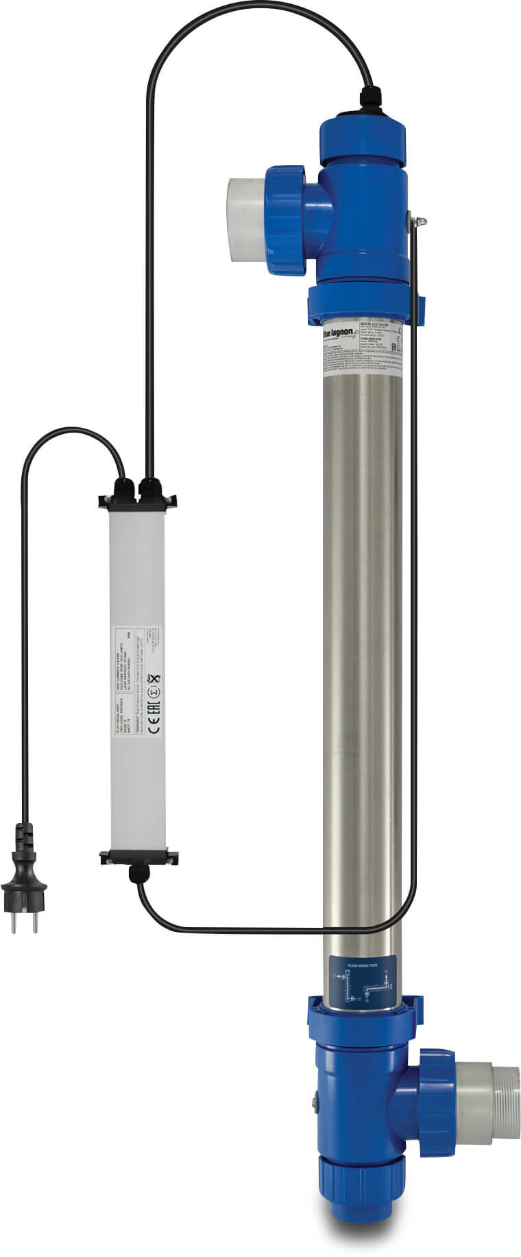 Blue Lagoon UV-C disinfection unit stainless steel 316L 63 mm x 1 1/2" glue socket x female thread 2bar type UV-C Tech 40 Watt