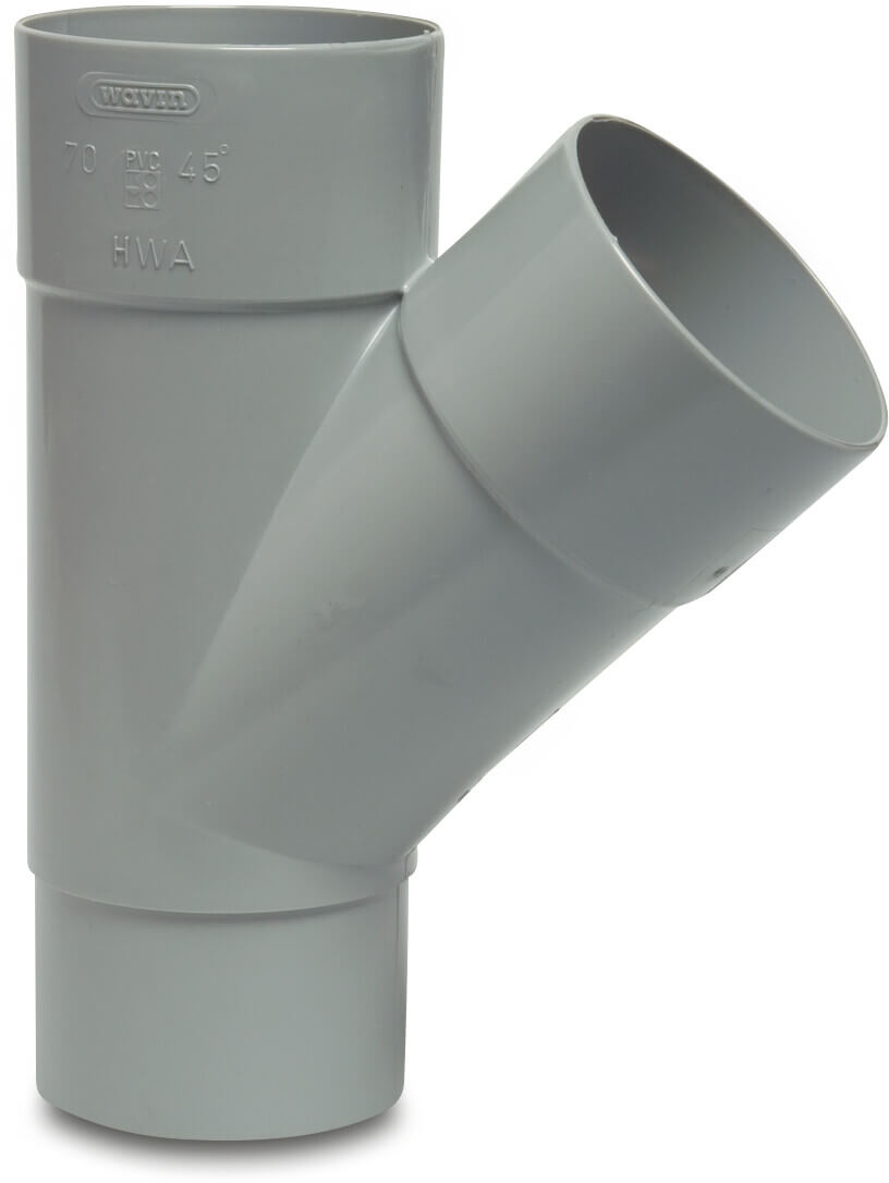 T-piece 45° PVC-U 80 mm glue socket x glue socket x insert (in pipe) grey