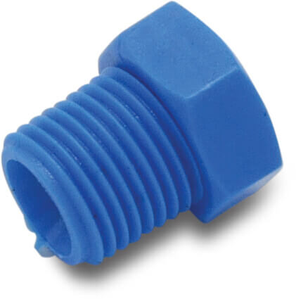 Tefen Plug PA glass fibre reinforced 1/4" male thread 14bar blue