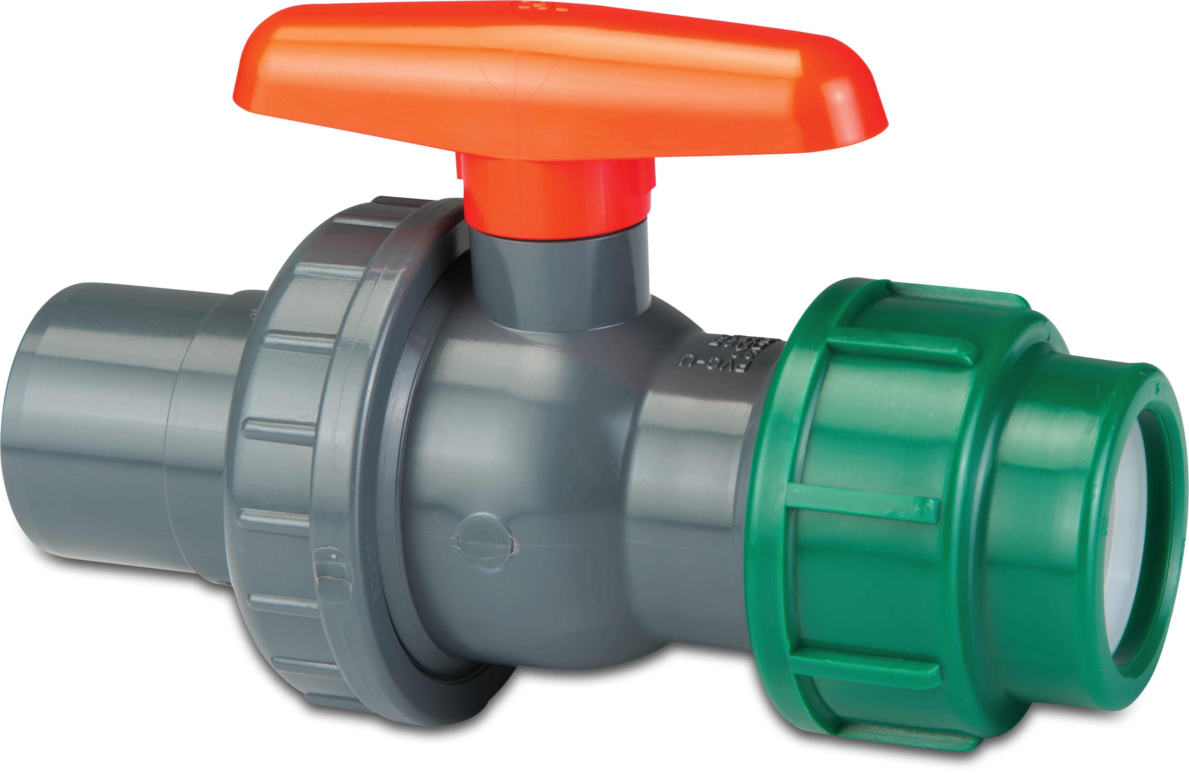 VDL Adaptor Ball valve PVC/PE 25/32 mm x 16 mm glue socket/glue spigot x compression 10bar grey/green