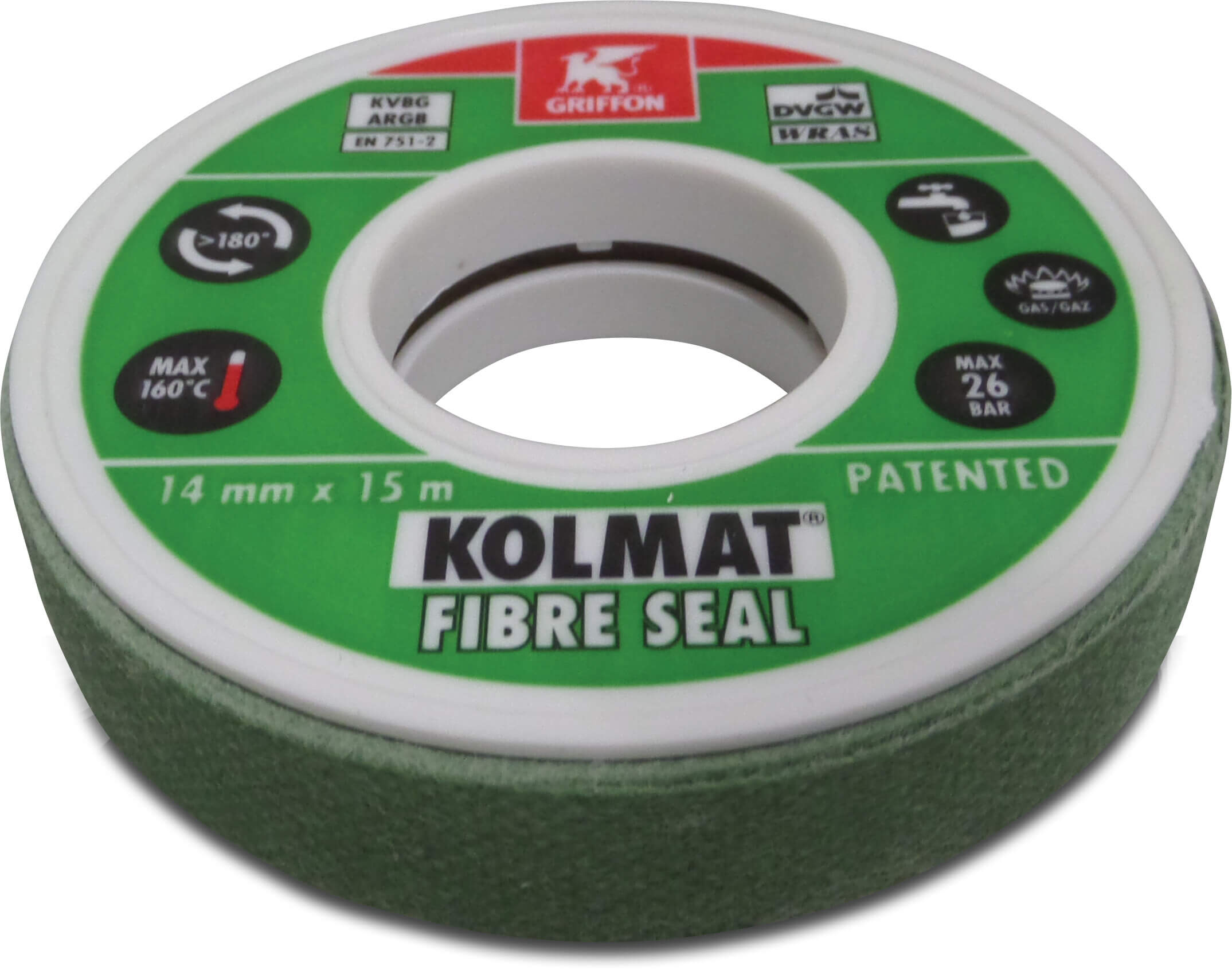 Griffon Vezelafdichting 12 mm groen 15m DVGW/GASTEC/WRAS type Kolmat label NL/FR