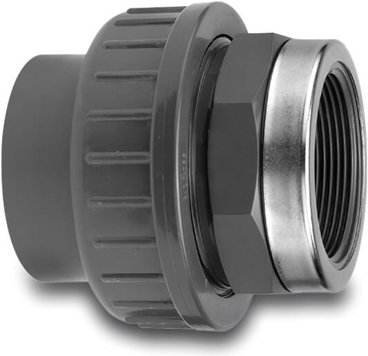 VDL Union adaptor PVC-U 16 mm x 3/8" glue socket x female thread 16bar grey type reinforced
