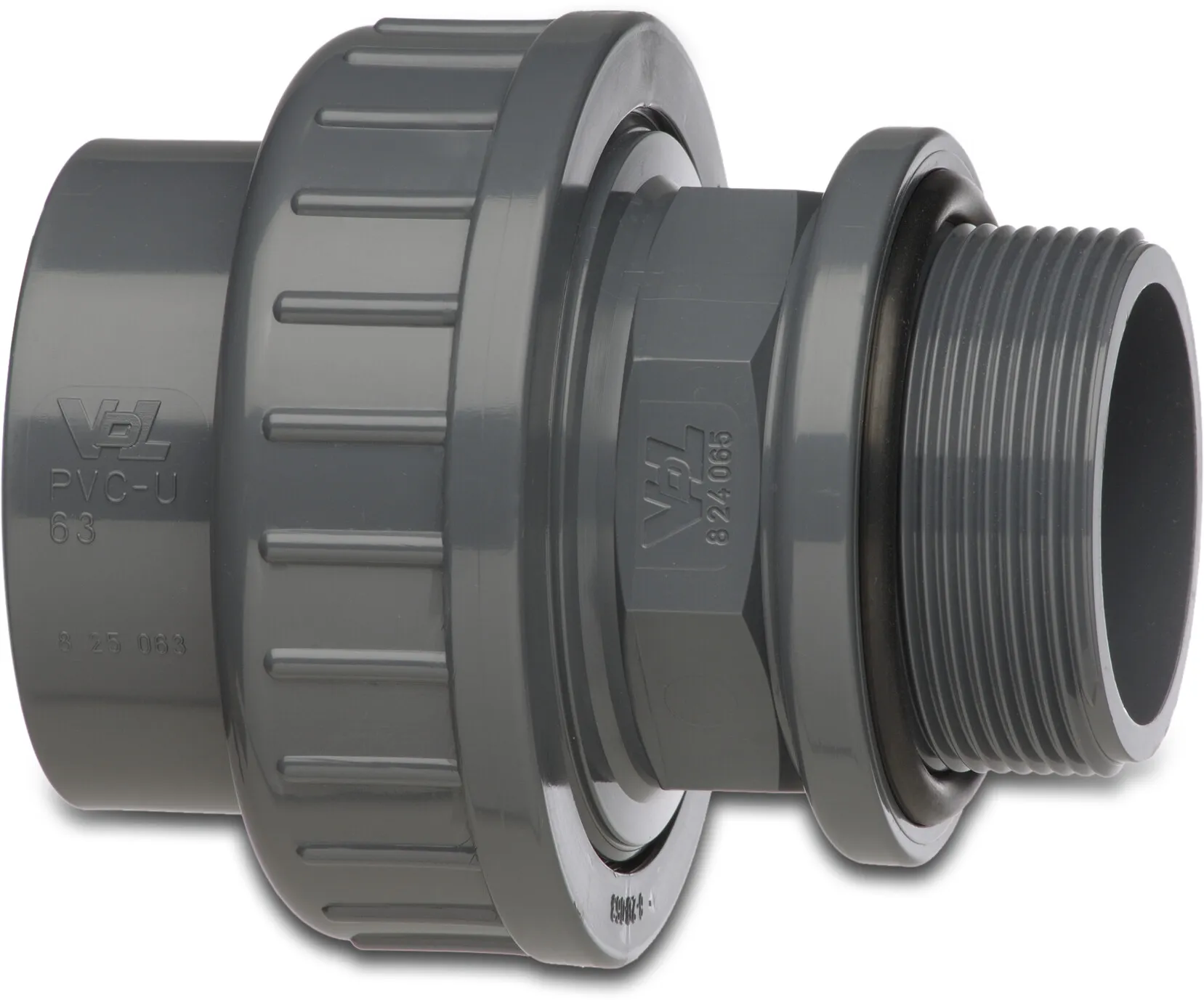VDL Union tank connector PVC-U 20 mm x 1/2" glue socket x male thread 10bar grey