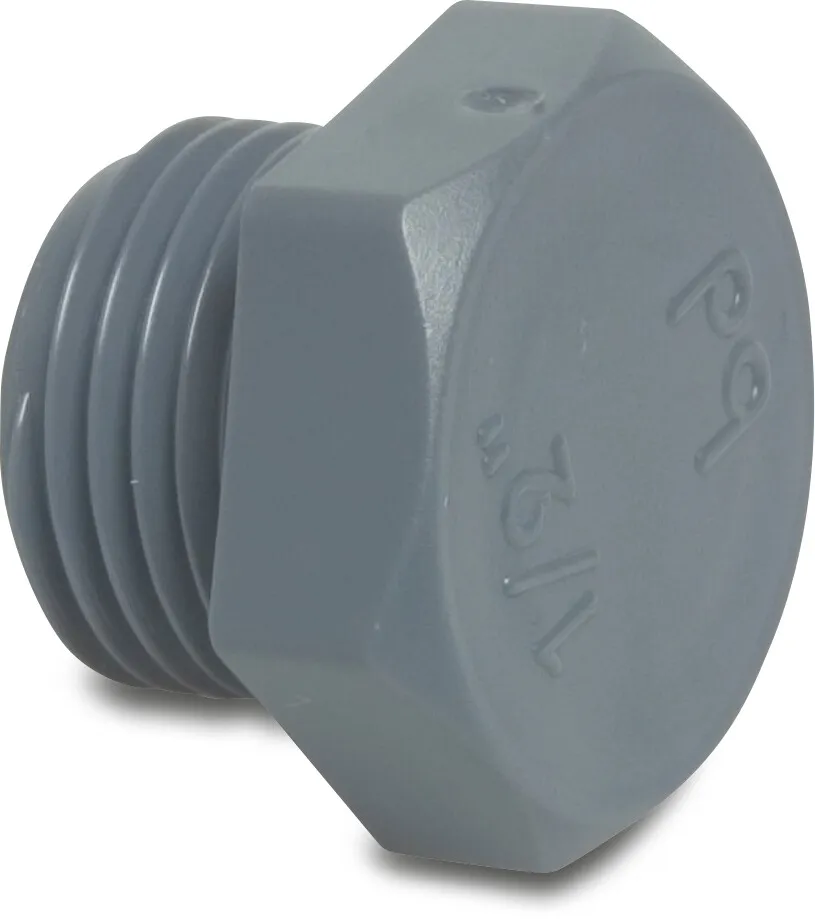 Plug PP 1/2" buitendraad 10bar grijs