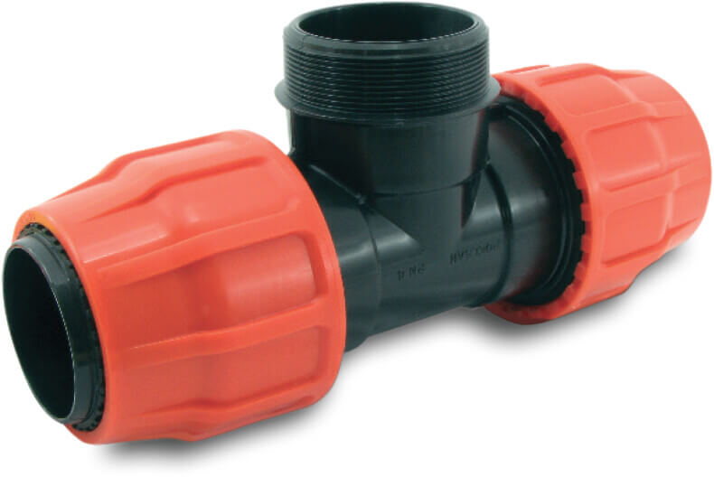 T-Stück 90° PP 76 mm x 3" x 76 mm Klemm x Außengewinde x Klemm 6bar Typ Layflat