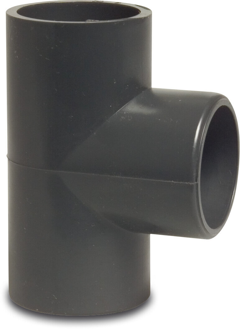 T-piece 90° PVC-U 200 mm glue socket 16bar grey