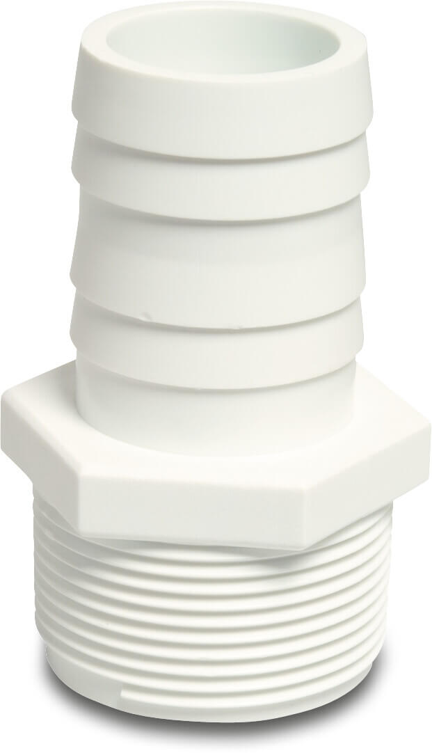 Profec Hose tail adaptor PP 1 1/2" x 38 mm male thread x hose tail 10bar white