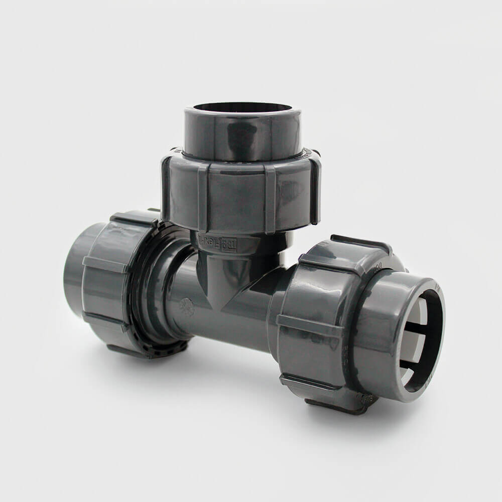 T-piece 90° PVC-U 50 mm compression 4bar grey