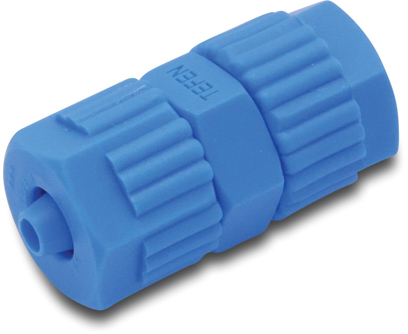 Tefen Reducing connector PA glass fibre reinforced 8 mm x 6 mm barbed 14bar blue