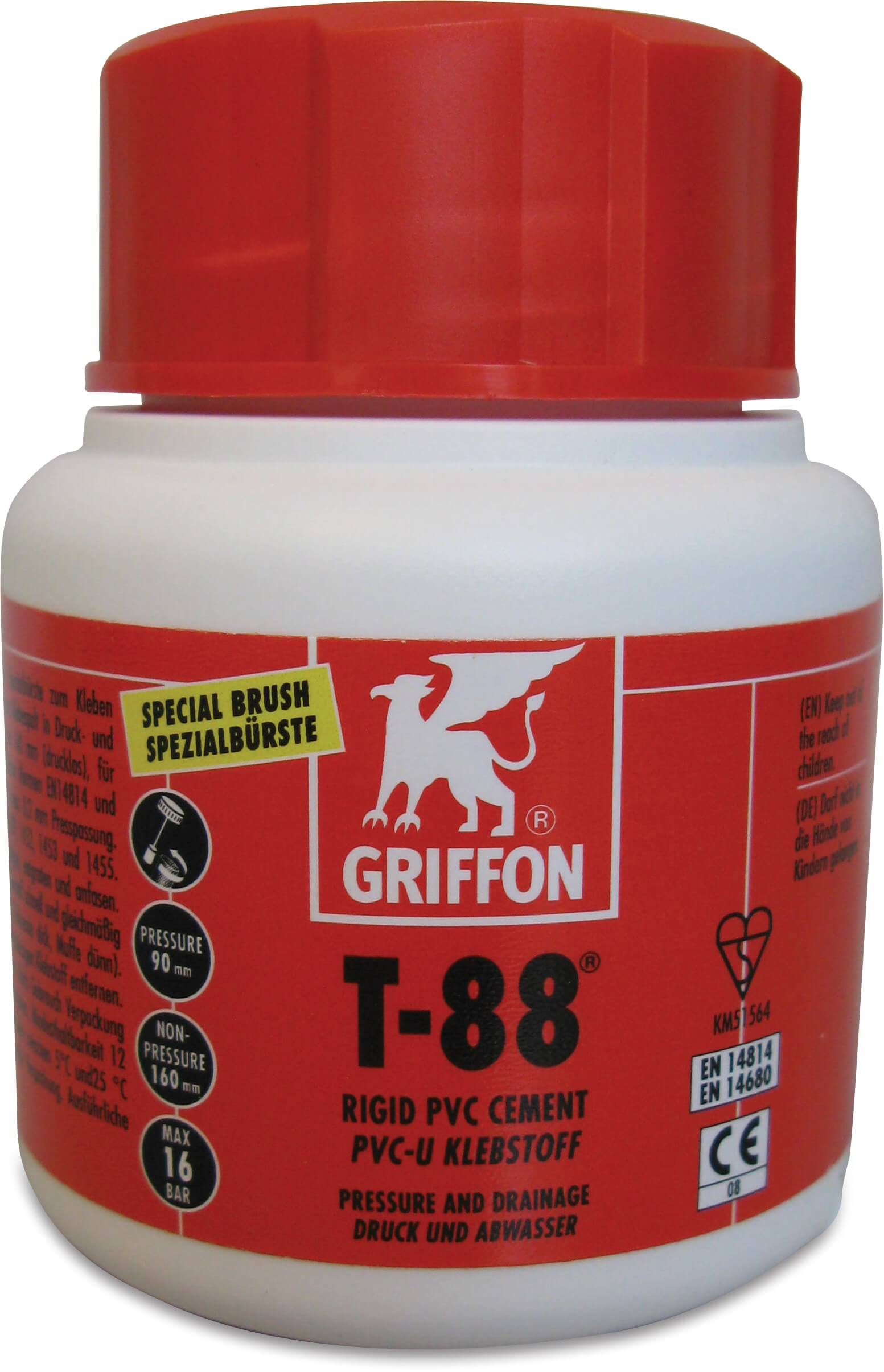 Griffon PVC-lijm 0,5ltr met kwast KIWA type T-88 label NL/FR