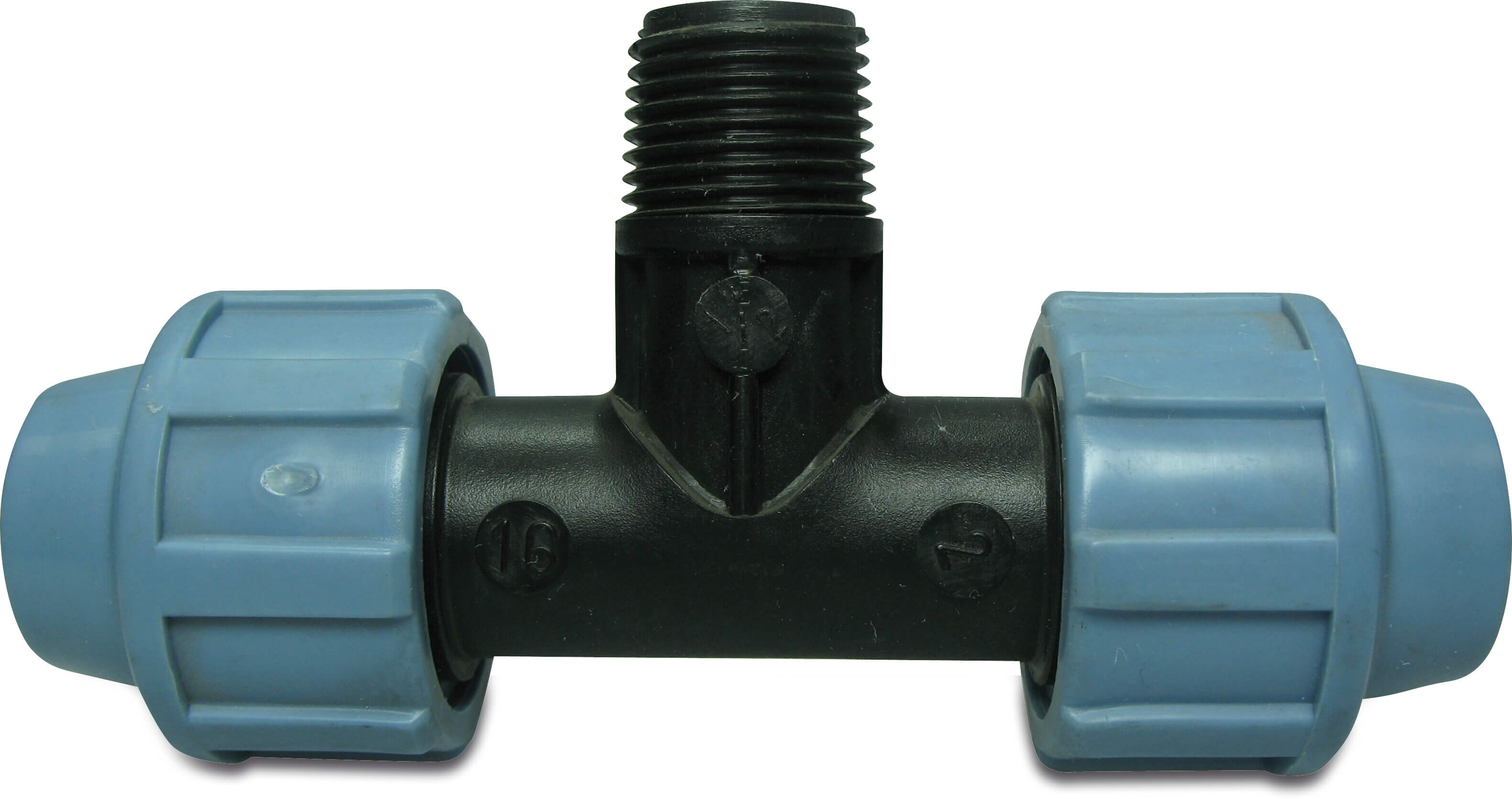 Unidelta Adaptor T-piece 90° PP 20 mm x 3/4" x 20 mm compression x male thread x compression 16bar black/blue DVGW/KIWA/WRAS