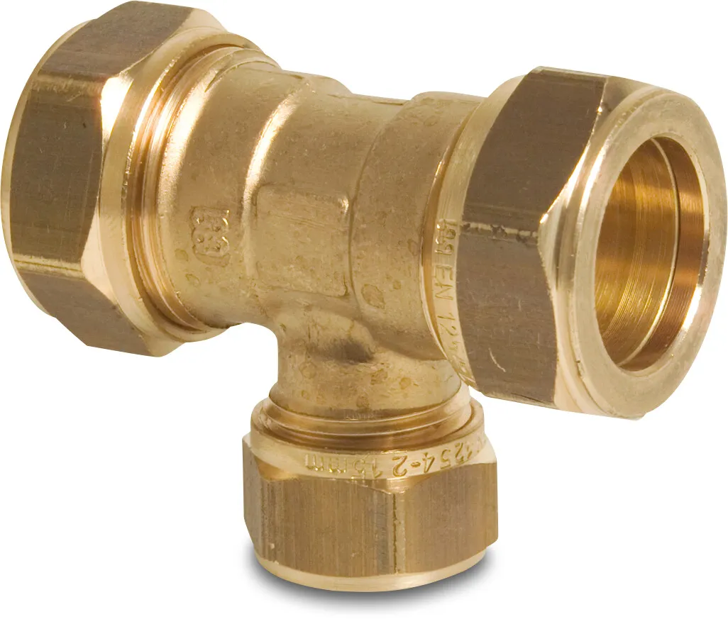 Bonfix Reducer T-piece 90° brass 12 mm x 15 mm x 12 mm compression KIWA/GASTEC