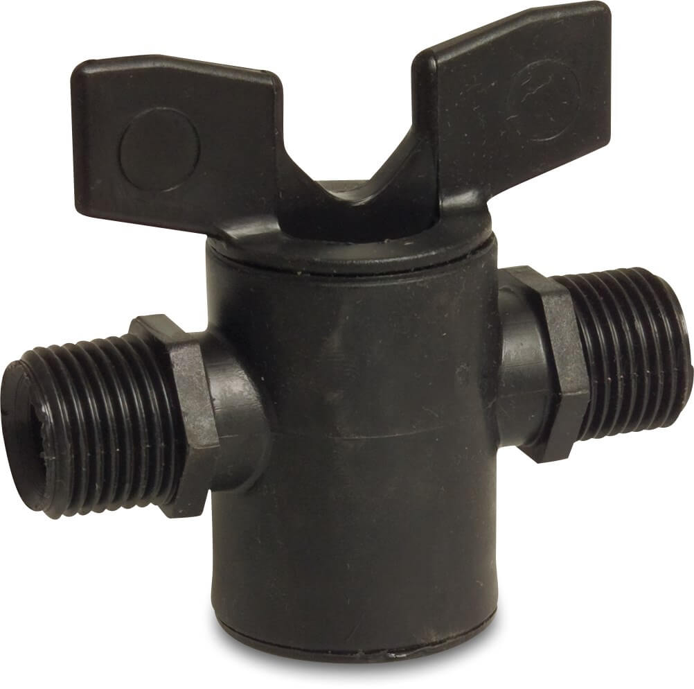 Plug valve PP 1/2" male thread 3bar black