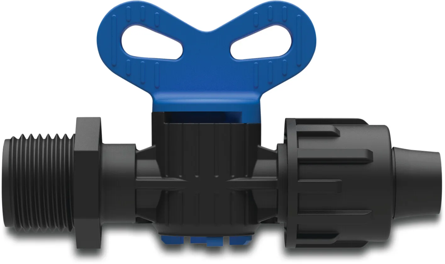 Plug valve PP 16 mm x 1/2" quick joint x male thread 4bar black